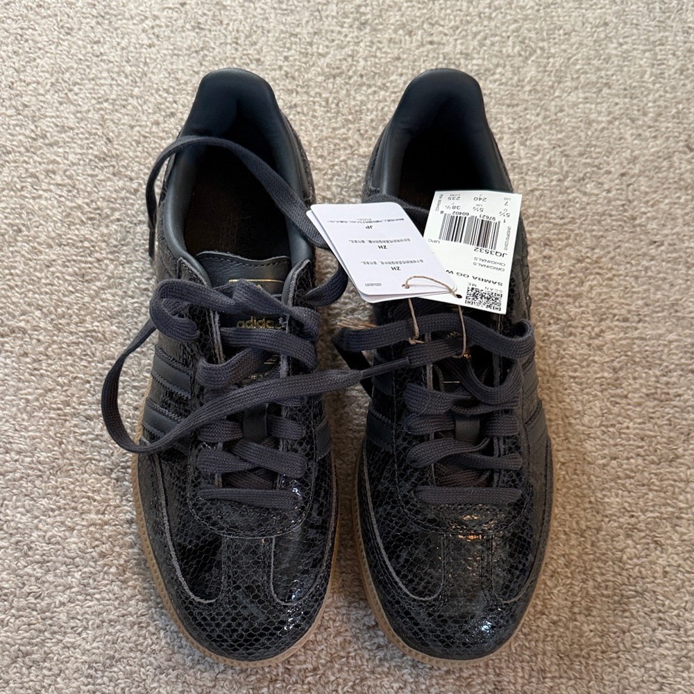 Adidas Samba OG Women's Faux Snakeskin Sneakers Black/Gum 7 NIB